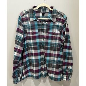 Patagonia Shirt Womens 12 Plaid Organic Cotton Fjord Flannel Purple Teal